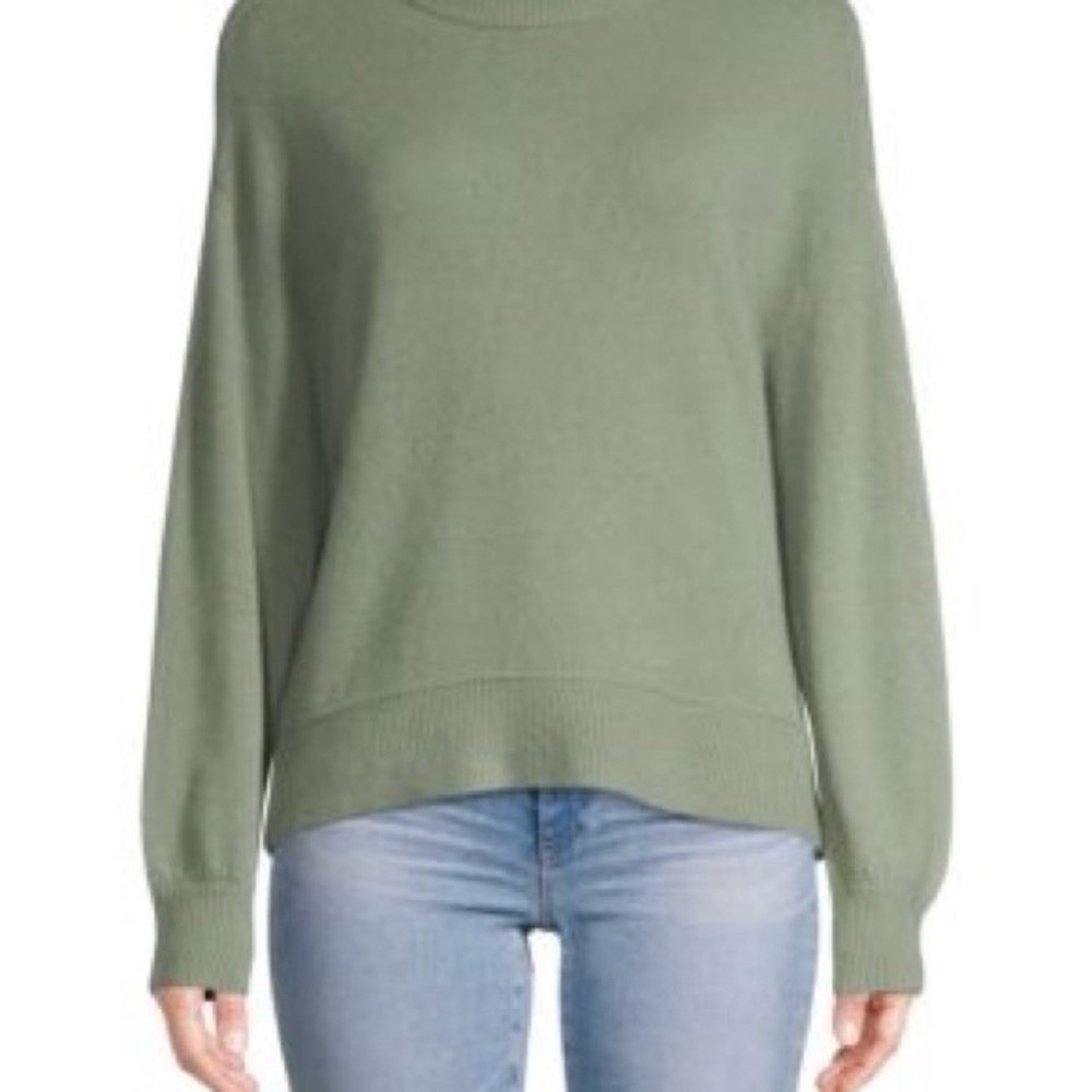 Alice + Olivia Green Crew Neck Sweater with Balloon Sleeves